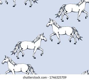 Caballo dibujado a mano con el fondo del vector. Ilustración de tinta dibujada a mano. Marco decorativo ornamental moderno. Patrón vectorial. Imprimir para textiles, tela, papel pintado, raspado