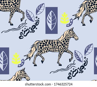 Vector background hand drawn horse. Hand drawn ink illustration. Modern ornamental decorative background. Vector pattern. Print for textile, cloth, wallpaper, scrapbooking