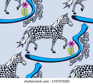 Vector background hand drawn horse. Hand drawn ink illustration. Modern ornamental decorative background. Vector pattern. Print for textile, cloth, wallpaper, scrapbooking