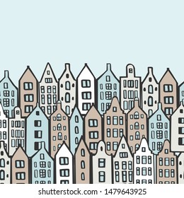 Vector background with hand drawn houses. Sketch  illustration.