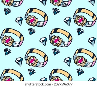 Vector background hand drawn jewelery. Hand drawn ink illustration. Modern ornamental decorative background. Vector pattern. Print for textile, cloth, wallpaper, scrapbooking