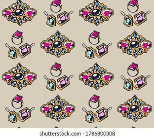 Vector background hand drawn jewellery. Hand drawn ink illustration. Modern ornamental decorative background. Vector pattern. Print for textile, cloth, wallpaper, scrapbooking