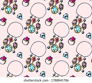 Vector background hand drawn jewellery. Hand drawn ink illustration. Modern ornamental decorative background. Vector pattern. Print for textile, cloth, wallpaper, scrapbooking