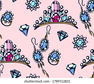 Vector background hand drawn jewellery. Hand drawn ink illustration. Modern ornamental decorative background. Vector pattern. Print for textile, cloth, wallpaper, scrapbooking