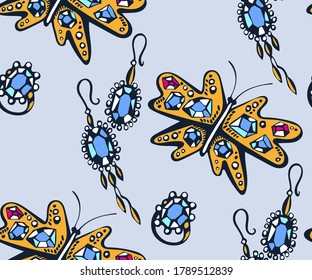 Vector background hand drawn jewellery. Hand drawn ink illustration. Modern ornamental decorative background. Vector pattern. Print for textile, cloth, wallpaper, scrapbooking
