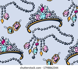 Vector background hand drawn jewellery. Hand drawn ink illustration. Modern ornamental decorative background. Vector pattern. Print for textile, cloth, wallpaper, scrapbooking