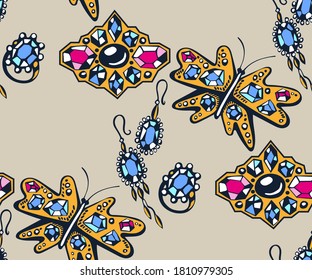 Vector background hand drawn jewellery. Hand drawn ink illustration. Modern ornamental decorative background. 