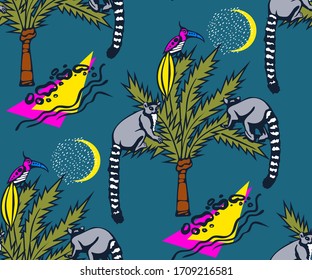Vector background hand drawn lemur. Hand drawn ink illustration. Modern ornamental decorative background. Vector pattern. Print for textile, cloth, wallpaper, scrapbooking