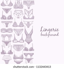 Vector background with hand drawn lingerie illustration.