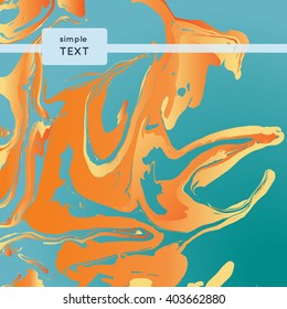 Vector background. Hand drawn marbling illustration technique. Texture for Design, Website, Background, Banner.Yelloy and red on blue background.