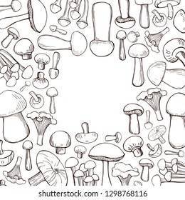 Vector background  with hand drawn mushrooms. Sketch  illustration.