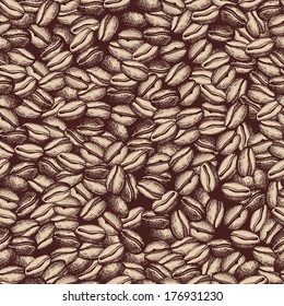 Vector background with hand drawn natural coffee beans. Natural vector pattern.