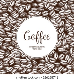 Vector background with hand drawn natural coffee beans. Seamless coffee beans pattern. Vintage coffee design for shop or cafe