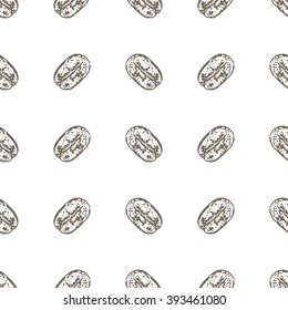 Vector background with hand drawn natural coffee beans. Seamless coffee beans pattern. Vintage coffee design for shop or cafe