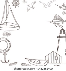  Vector  background with hand drawn nautical icon.