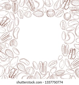  Vector background with hand drawn nuts. Sketch  illustration.