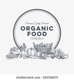 Vector background with hand drawn organic food. Vegetable and fruits spices illustration.