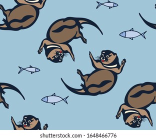 Vector background hand drawn with otter. Hand drawn ink illustration. Modern ornamental decorative background. Vector pattern. Print for textile, cloth, wallpaper, scrapbooking