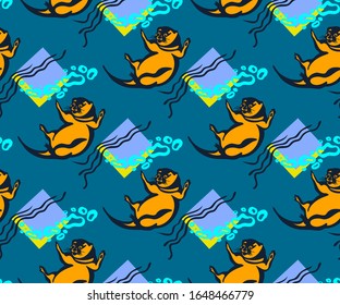 Vector background hand drawn with otter. Hand drawn ink illustration. Modern ornamental decorative background. Vector pattern. Print for textile, cloth, wallpaper, scrapbooking