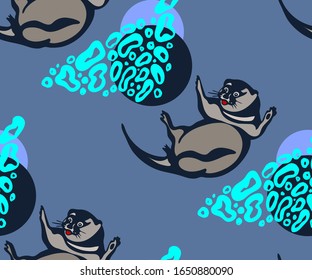 Vector background hand drawn with otter. Hand drawn ink illustration. Modern ornamental decorative background. Vector pattern. Print for textile, cloth, wallpaper, scrapbooking