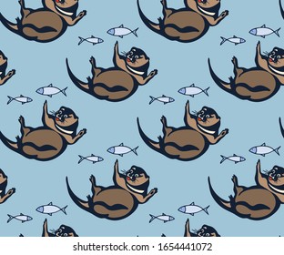 Vector background hand drawn with otter. Hand drawn ink illustration. Modern ornamental decorative background. Vector pattern. Print for textile, cloth, wallpaper, scrapbooking