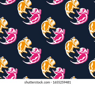 Vector background hand drawn with otter. Hand drawn ink illustration. Modern ornamental decorative background. Vector pattern. Print for textile, cloth, wallpaper, scrapbooking