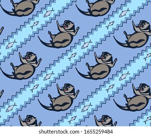 Vector background hand drawn with otter. Hand drawn ink illustration. Modern ornamental decorative background. Vector pattern. Print for textile, cloth, wallpaper, scrapbooking