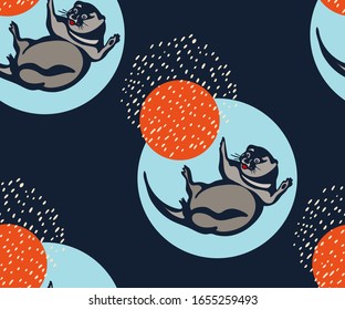 Vector background hand drawn with otter. Hand drawn ink illustration. Modern ornamental decorative background. Vector pattern. Print for textile, cloth, wallpaper, scrapbooking