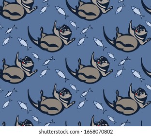 Vector background hand drawn with otter. Hand drawn ink illustration. Modern ornamental decorative background. Vector pattern. Print for textile, cloth, wallpaper, scrapbooking