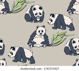 Vector background hand drawn panda. Hand drawn ink illustration. Modern ornamental decorative background. Vector pattern. Print for textile, cloth, wallpaper, scrapbooking