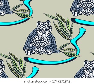 Vector background hand drawn panda. Hand drawn ink illustration. Modern ornamental decorative background. Vector pattern. Print for textile, cloth, wallpaper, scrapbooking