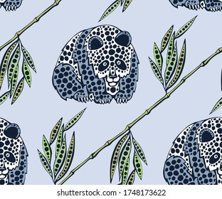 Vector background hand drawn panda. Hand drawn ink illustration. Modern ornamental decorative background. Vector pattern. Print for textile, cloth, wallpaper, scrapbooking