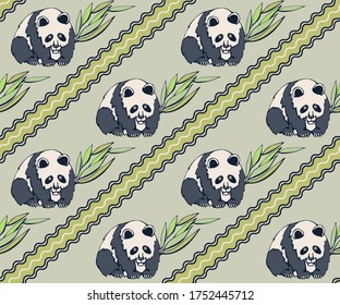 Vector background hand drawn panda. Hand drawn ink illustration. Modern ornamental decorative background. Vector pattern. Print for textile, cloth, wallpaper, scrapbooking