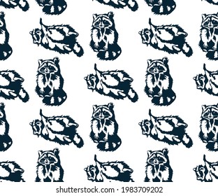 Vector background hand drawn raccoon. Hand drawn ink illustration. Modern ornamental decorative background. Print for textile, cloth, wallpaper, scrapbooking