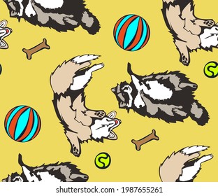 Vector background hand drawn raccoon and dog. Hand drawn ink illustration. Modern ornamental decorative background. Print for textile, cloth, wallpaper, scrapbooking