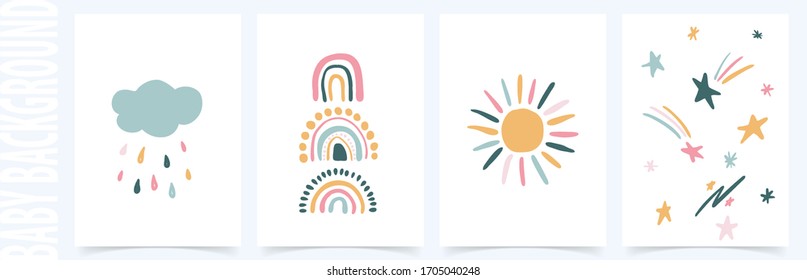 Vector Background With Hand Drawn Rainbows And Sun Trendy Baby Texture For Fabric Textile Wallpaper Apparel Wrapping