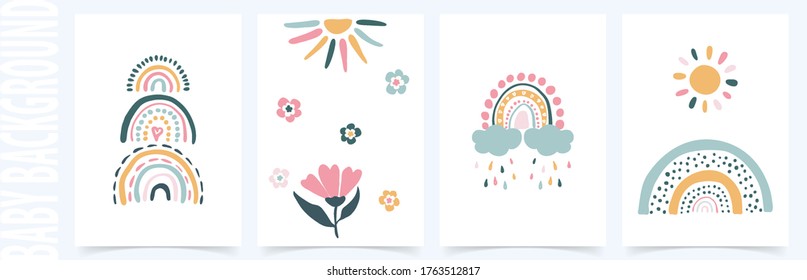 Vector background with hand drawn rainbows and sun Trendy baby texture for fabric textile wallpaper apparel wrapping