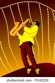 vector background with hand drawn saxophone;