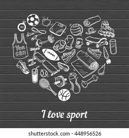 Vector background with hand drawn sketch elements. I love sport illustration.