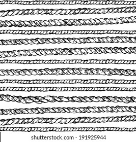 Vector background with hand drawn sketches of ropes. Seamless pattern 