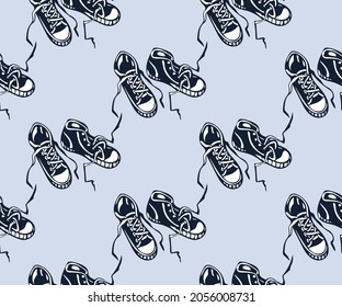 Vector background hand drawn sneakers. Hand drawn ink illustration. Modern ornamental decorative background. Print for textile, cloth, wallpaper, scrapbooking