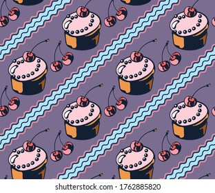 Dulces dibujados a mano con vectores. Ilustración de tinta dibujada a mano. Marco decorativo ornamental moderno. Patrón vectorial. Imprimir para textiles, tela, papel pintado, raspado
