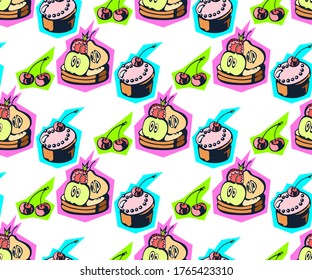 Vector background hand drawn sweets. Hand drawn ink illustration. Modern ornamental decorative background. Vector pattern. Print for textile, cloth, wallpaper, scrapbooking