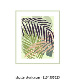 Vector background  with  hand drawn tropical plants. Palm leaves.