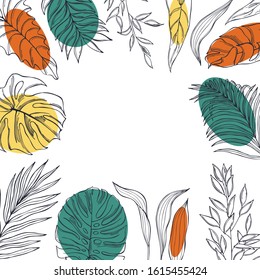 Vector background  with  hand drawn tropical plants. Sketch illustration.