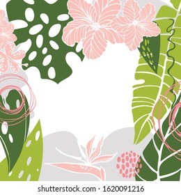 Vector background  with  hand drawn tropical plants. Sketch illustration.