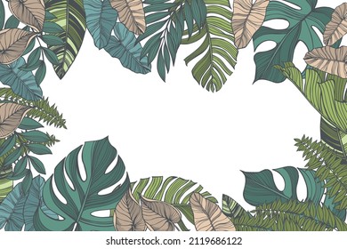 Vector background  with  hand drawn tropical plants. Sketch illustration.