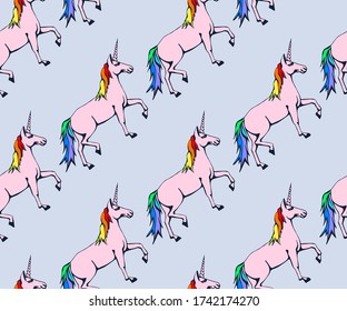 Vector background hand drawn unicorn. Hand drawn ink illustration. Modern ornamental decorative background. Vector pattern. Print for textile, cloth, wallpaper, scrapbooking