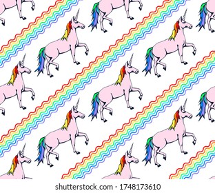 Vector background hand drawn unicorn. Hand drawn ink illustration. Modern ornamental decorative background. Vector pattern. Print for textile, cloth, wallpaper, scrapbooking