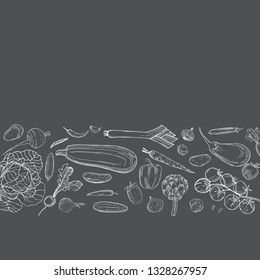 Vector background with  hand drawn vegetables. Sketch  illustration.  